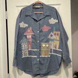 Country Flair Women's Size XL Long Sleeve Button Up‎ Shirt Grandma Core Cottage